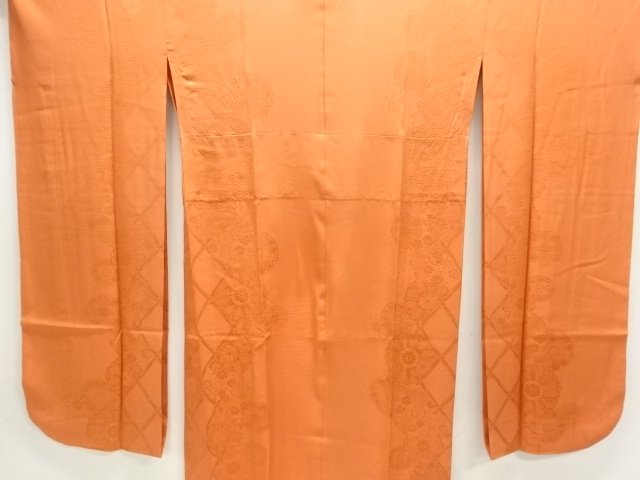 格子に花模様織出し単衣振袖用長襦袢